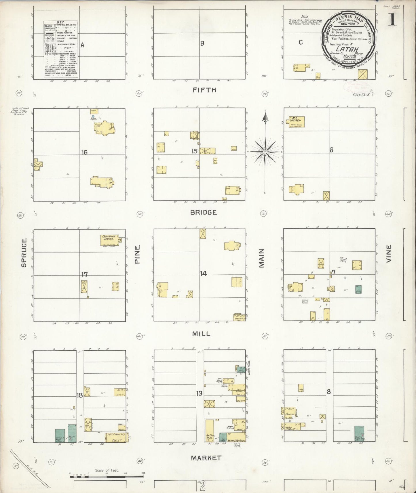 Sanborn Fire Insurance Map from Latah, Spokane County, Washington (1892), Sheet #0001 - Complete Map Set gallery image, historic Sanborn map, vintage wall art, Washington Washington