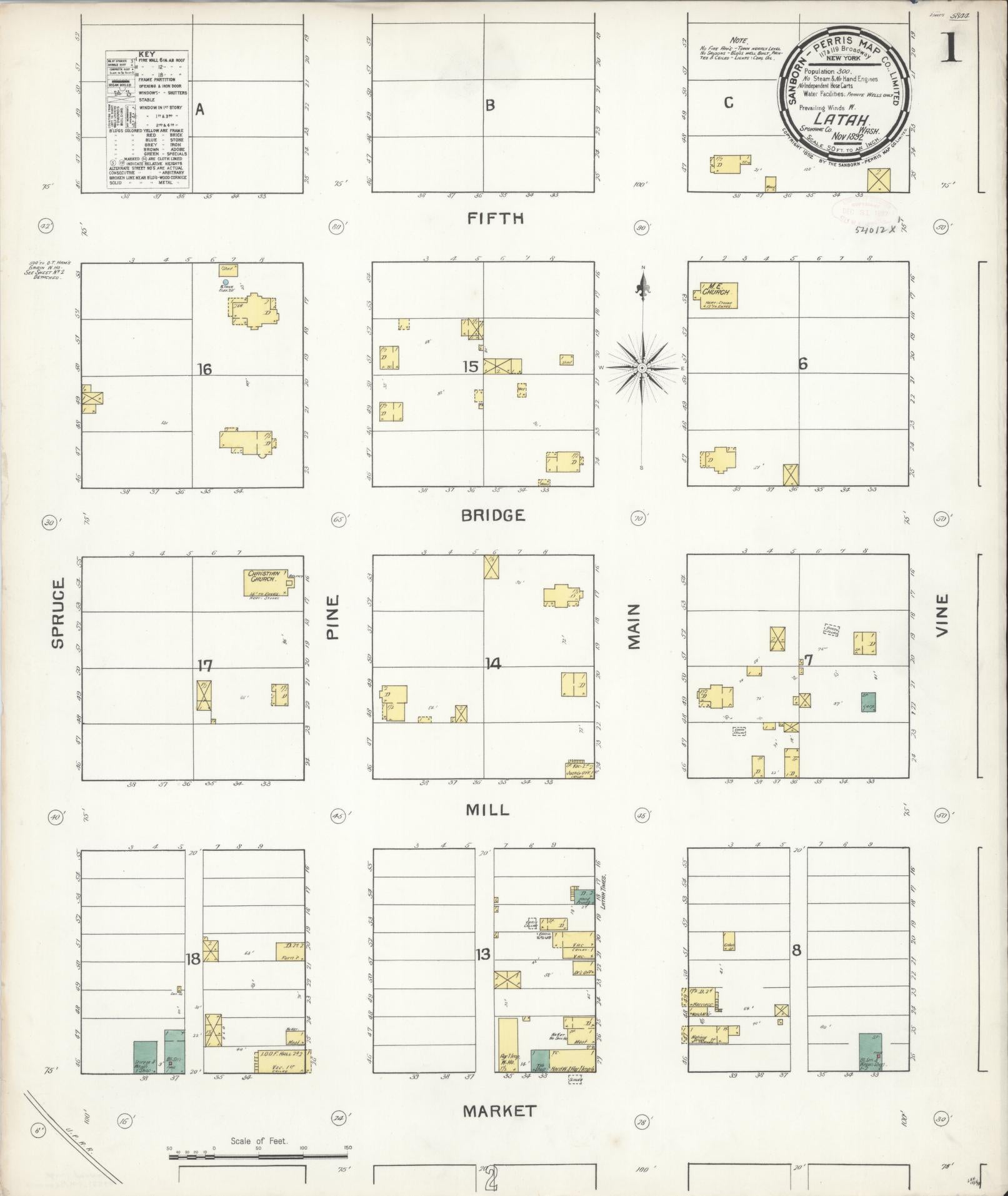 Sanborn Fire Insurance Map from Latah, Spokane County, Washington (1892), Sheet #0001 - Complete Map Set gallery image, historic Sanborn map, vintage wall art, Washington Washington