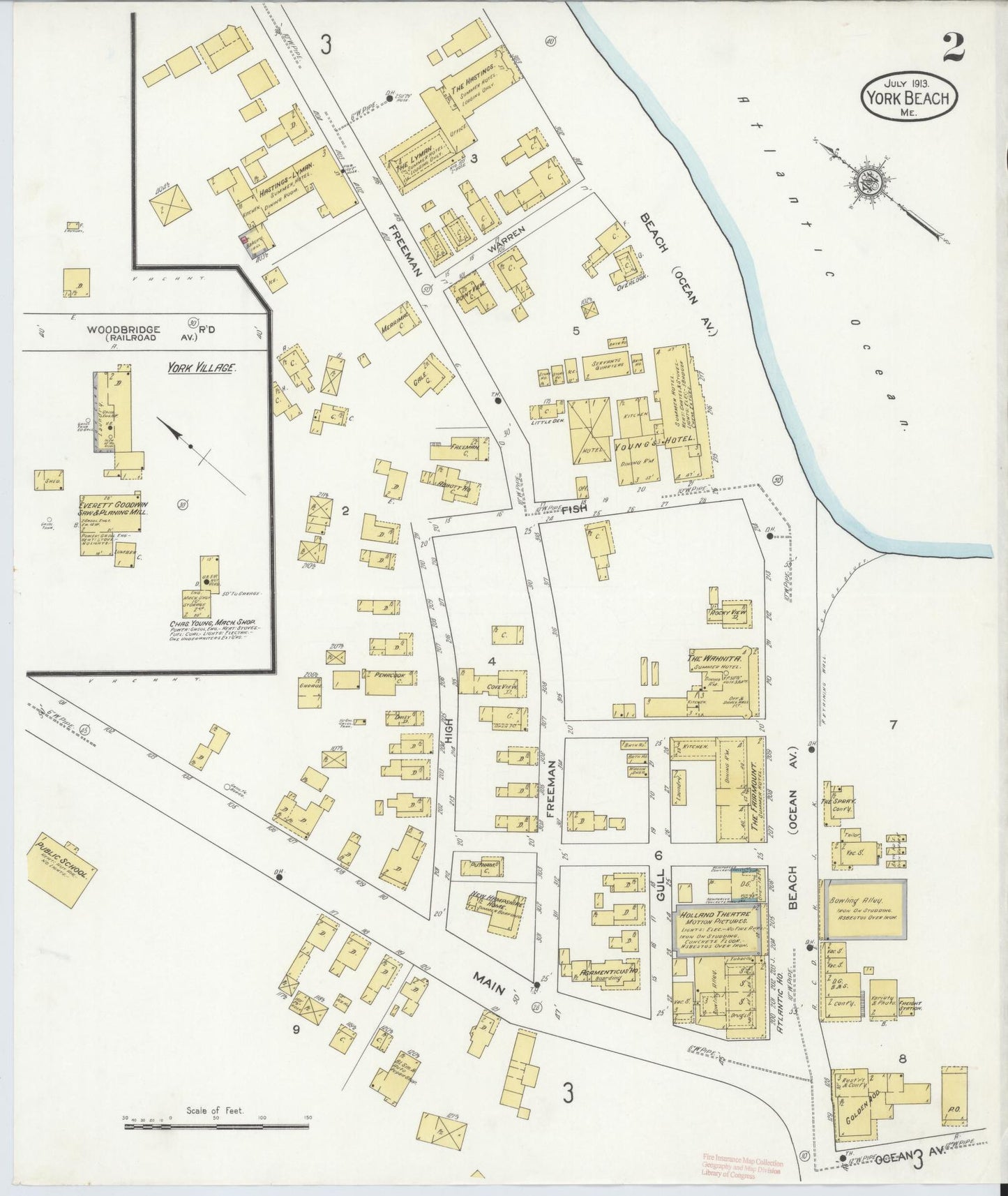Sanborn Fire Insurance Map from York Beach, York County, Maine (1913), Sheet #0002 - Complete Map Set gallery image, historic Sanborn map, vintage wall art, Maine Maine