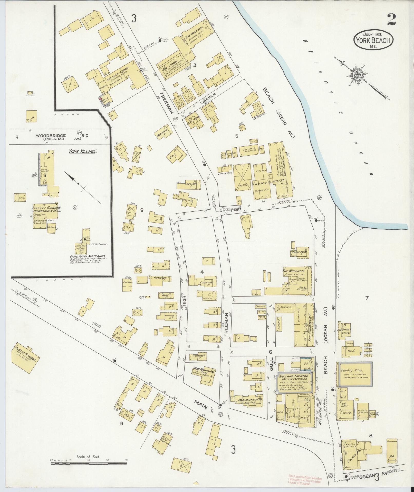 Sanborn Fire Insurance Map from York Beach, York County, Maine (1913), Sheet #0002 - Complete Map Set gallery image, historic Sanborn map, vintage wall art, Maine Maine