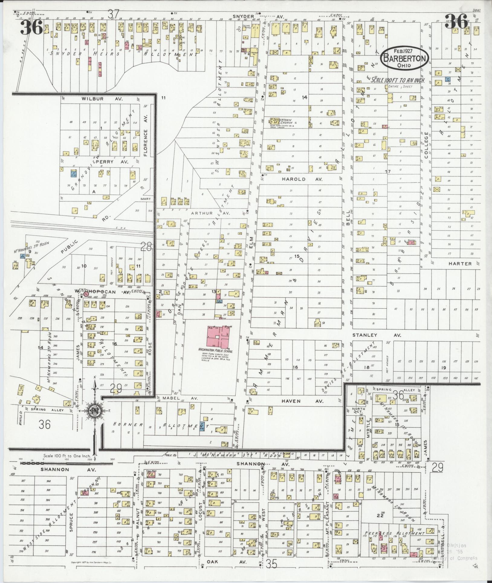 Sanborn Fire Insurance Map from Barberton, Summit County, Ohio (1927), Sheet #0036 - Historic Sanborn Fire Insurance Map Print, vintage old map wall art, antique decor, genealogy gift, Ohio Ohio map