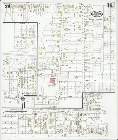Sanborn Fire Insurance Map from Barberton, Summit County, Ohio (1927), Sheet #0036 - Historic Sanborn Fire Insurance Map Print, vintage old map wall art, antique decor, genealogy gift, Ohio Ohio map