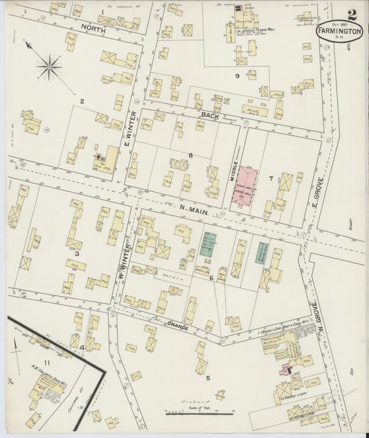 Sanborn Fire Insurance Map from Farmington, Strafford County, New Hampshire (1887), Sheet #0002 - Historic Sanborn Fire Insurance Map Print, vintage old map wall art, antique decor, genealogy gift, New Hampshire New Hampshire map