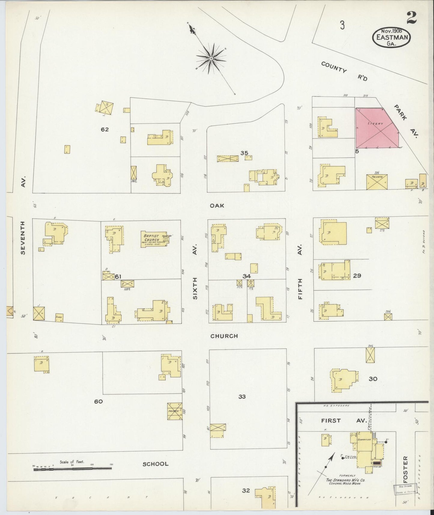 Sanborn Fire Insurance Map from Eastman, Dodge County, Georgia (1908), Sheet #0002 - Complete Map Set gallery image, historic Sanborn map, vintage wall art, Georgia Georgia
