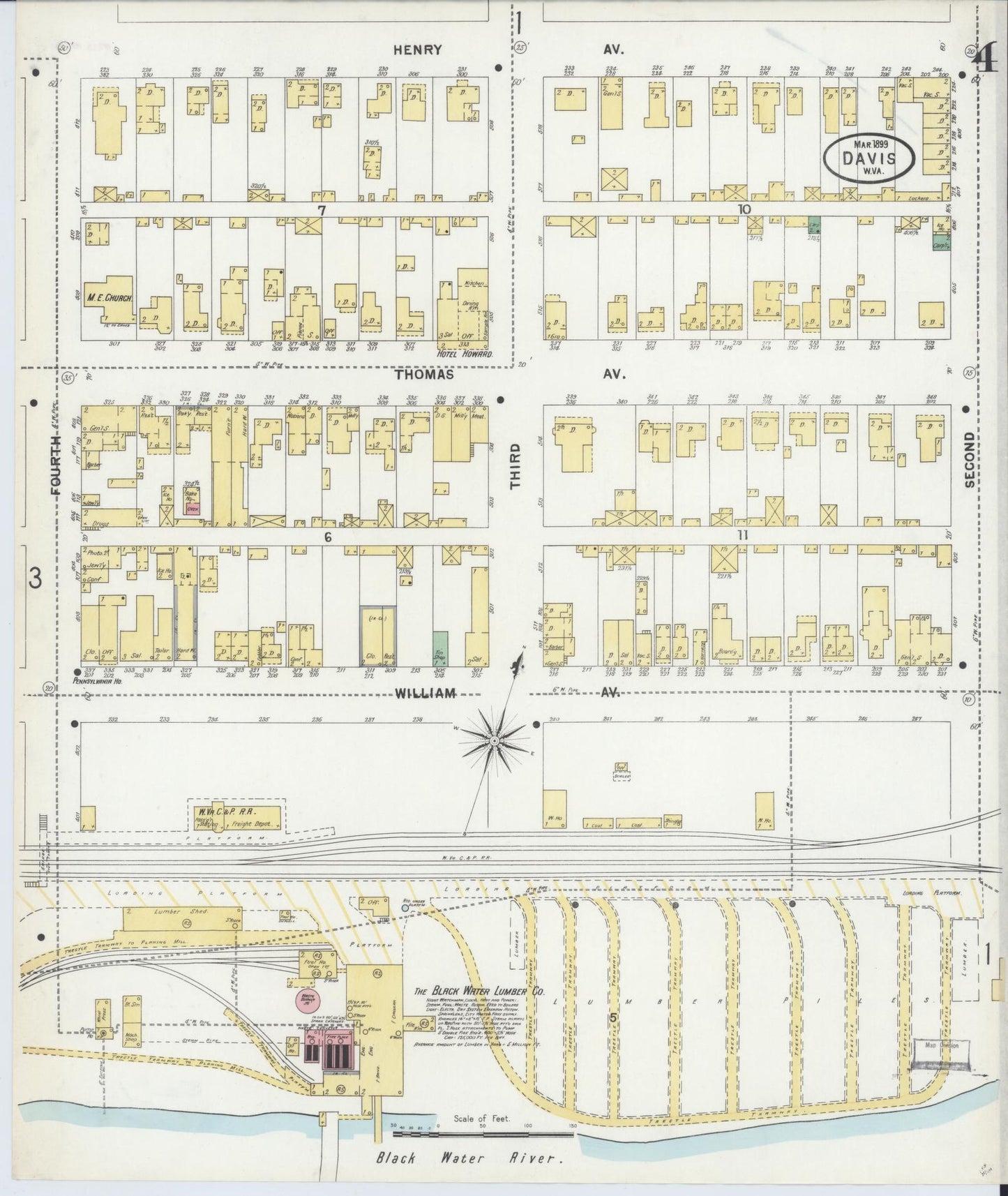 Sanborn Fire Insurance Map from Davis, Tucker County, West Virginia (1899), Sheet #0004 - Complete Map Set gallery image, historic Sanborn map, vintage wall art, West Virginia West Virginia