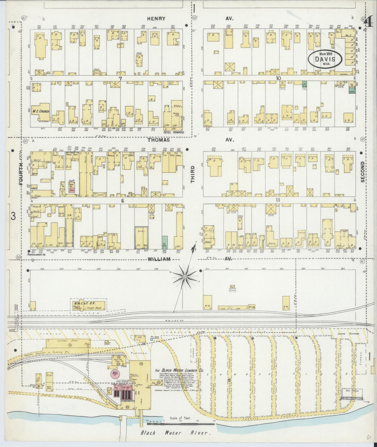 Sanborn Fire Insurance Map from Davis, Tucker County, West Virginia (1899), Sheet #0004 - Complete Map Set gallery image, historic Sanborn map, vintage wall art, West Virginia West Virginia