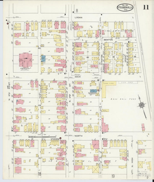 Sanborn Fire Insurance Map from Steubenville, Jefferson County, Ohio (1913), Sheet #0011 - Historic Sanborn Fire Insurance Map Print, vintage old map wall art, antique decor, genealogy gift, Ohio Ohio map