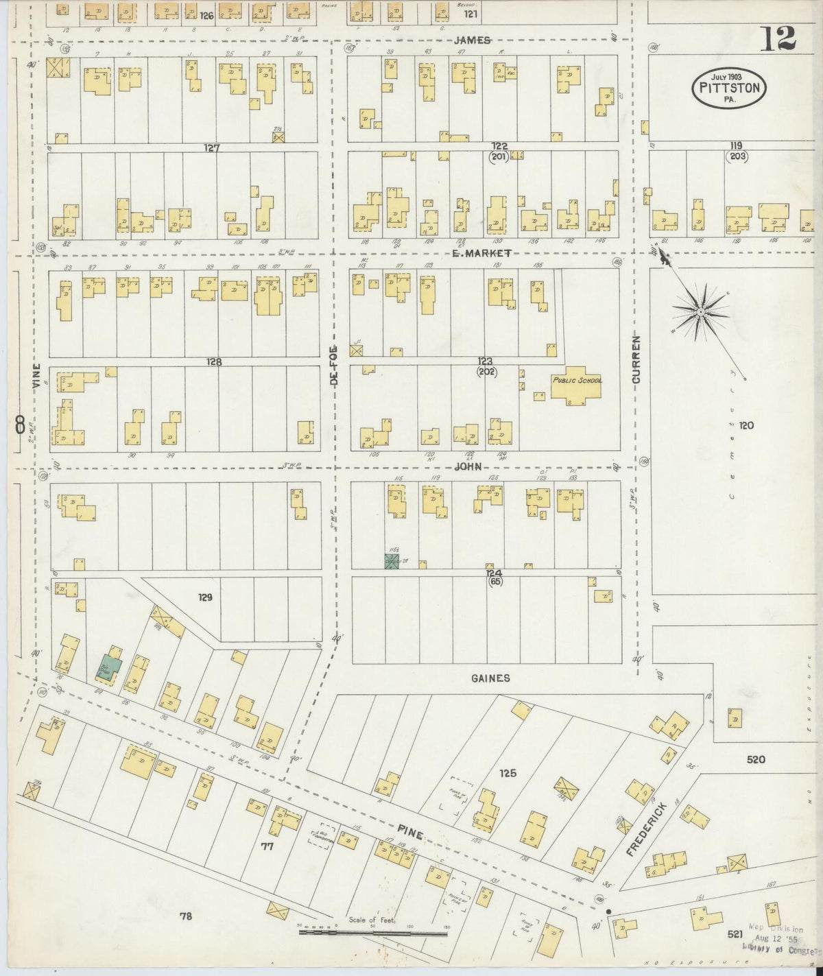 Sanborn Fire Insurance Map from Pittston, Luzerne County, Pennsylvania (1903), Sheet #0012 - Historic Sanborn Fire Insurance Map Print, vintage old map wall art, antique decor, genealogy gift, Pennsylvania Pennsylvania map