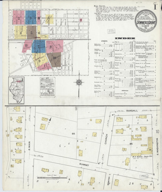 Sanborn Fire Insurance Map from Downers Grove, Dupage County, Illinois (1921), Sheet #0001 - Historic Sanborn Fire Insurance Map Print, vintage old map wall art, antique decor, genealogy gift, Illinois Illinois map