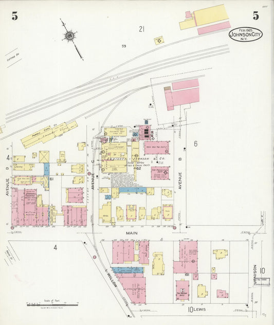 Sanborn Fire Insurance Map from Johnson City, Broome County, New York (1925), Sheet #0005 - Historic Sanborn Fire Insurance Map Print, vintage old map wall art, antique decor, genealogy gift, New York New York map