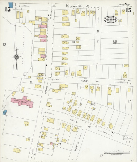 Sanborn Fire Insurance Map from Ossining, Westchester County, New York (1924), Sheet #0015 - Historic Sanborn Fire Insurance Map Print, vintage old map wall art, antique decor, genealogy gift, New York New York map