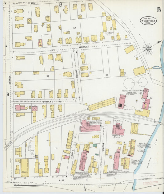 Sanborn Fire Insurance Map from Westfield, Hampden County, Massachusetts (1905), Sheet #0005 - Historic Sanborn Fire Insurance Map Print, vintage old map wall art, antique decor, genealogy gift, Massachusetts Massachusetts map
