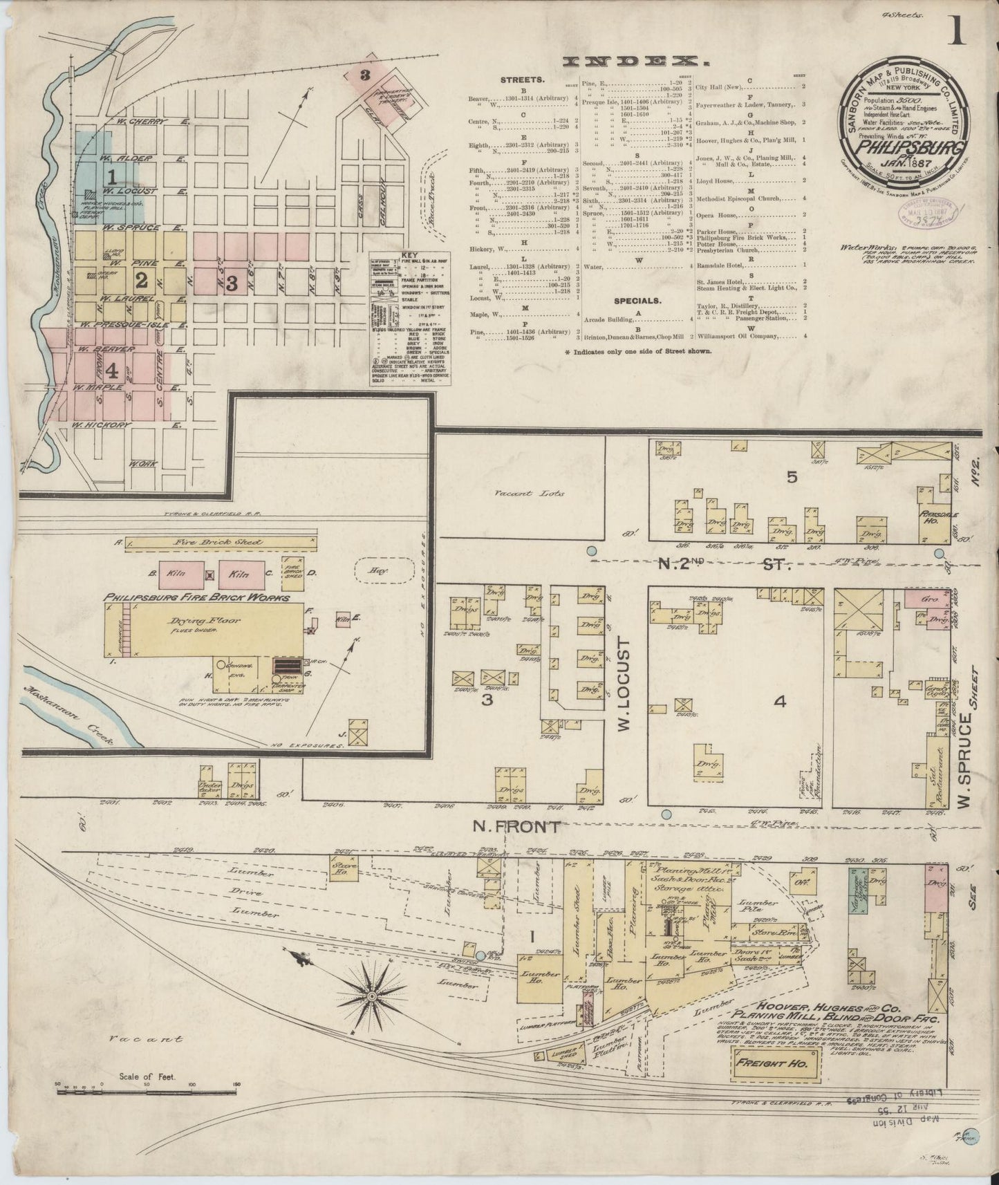 Sanborn Fire Insurance Map from Philipsburg, Centre County, Pennsylvania (1887), Sheet #0001 - Complete Map Set gallery image, historic Sanborn map, vintage wall art, Pennsylvania Pennsylvania