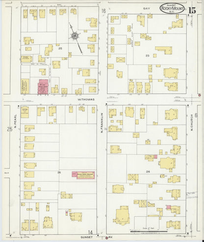 Sanborn Fire Insurance Map from Rocky Mount, Edgecombe And Nash Counties, North Carolina (1917), Sheet #0015 - Complete Map Set gallery image, historic Sanborn map, vintage wall art, North Carolina North Carolina