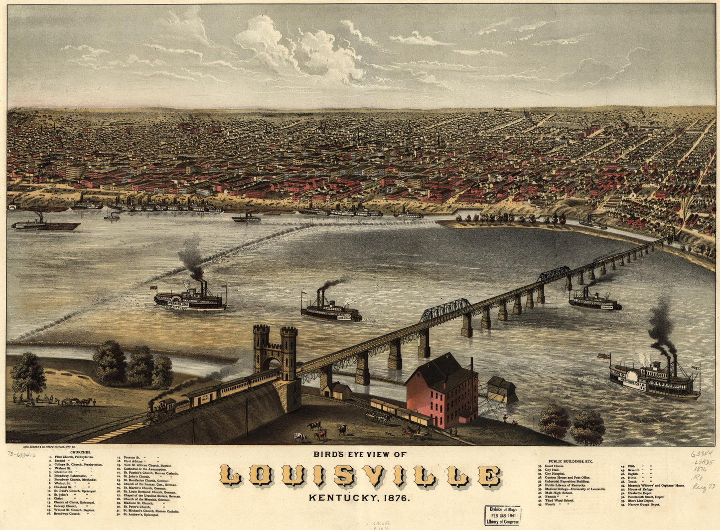 Bird's eye view of Louisville, Kentucky 1876. (1876) – Historic Bird’s-Eye View Panorama Print