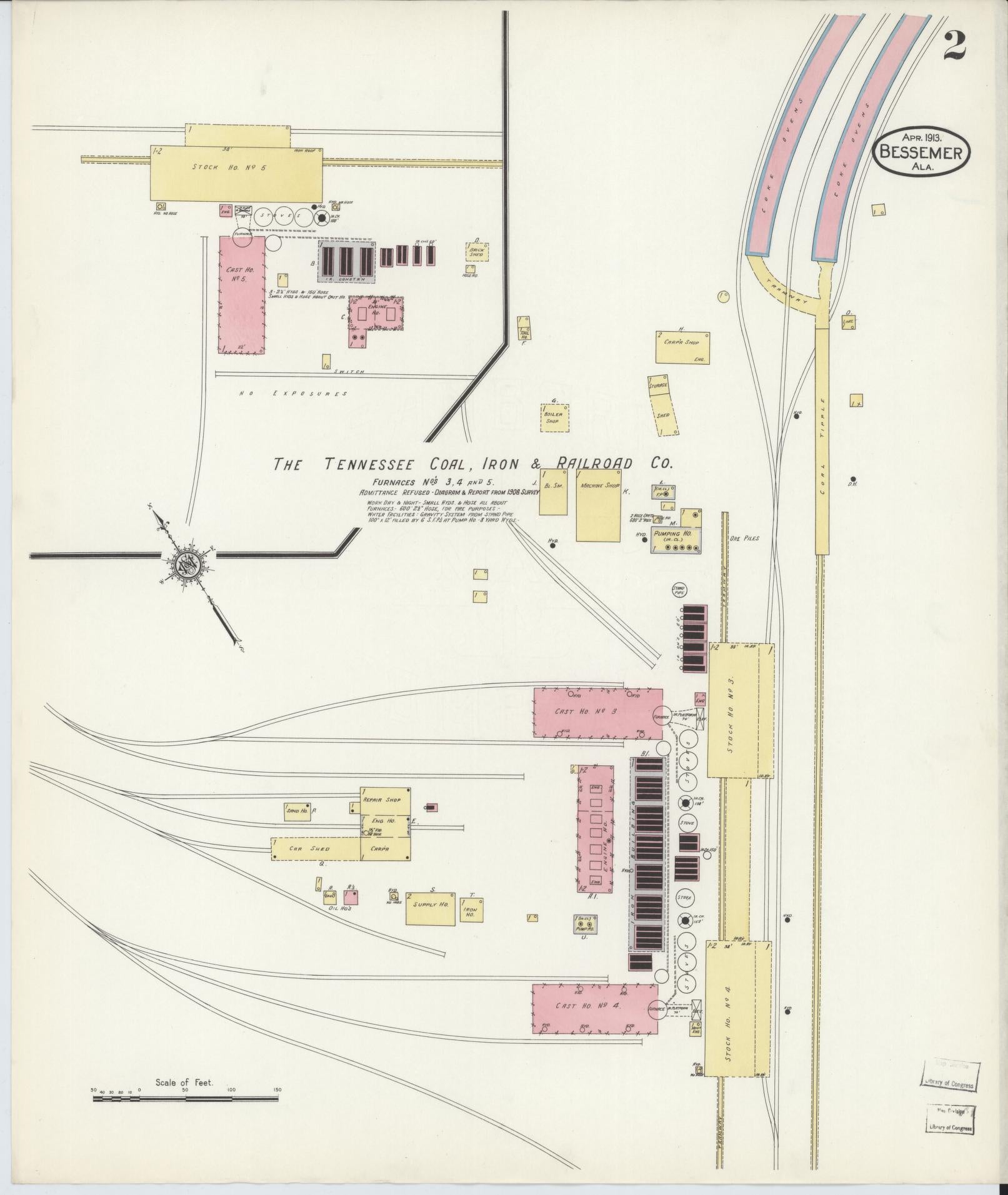 Sanborn Fire Insurance Map from Bessemer, Jefferson County, Alabama (1913), Sheet #0002 - Complete Map Set gallery image, historic Sanborn map, vintage wall art, Alabama Alabama