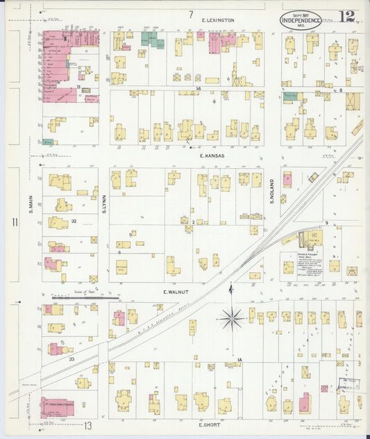 Sanborn Fire Insurance Map from Independence, Jackson County, Missouri (1907), Sheet #0012 - Historic Sanborn Fire Insurance Map Print, vintage old map wall art, antique decor, genealogy gift, Missouri Missouri map
