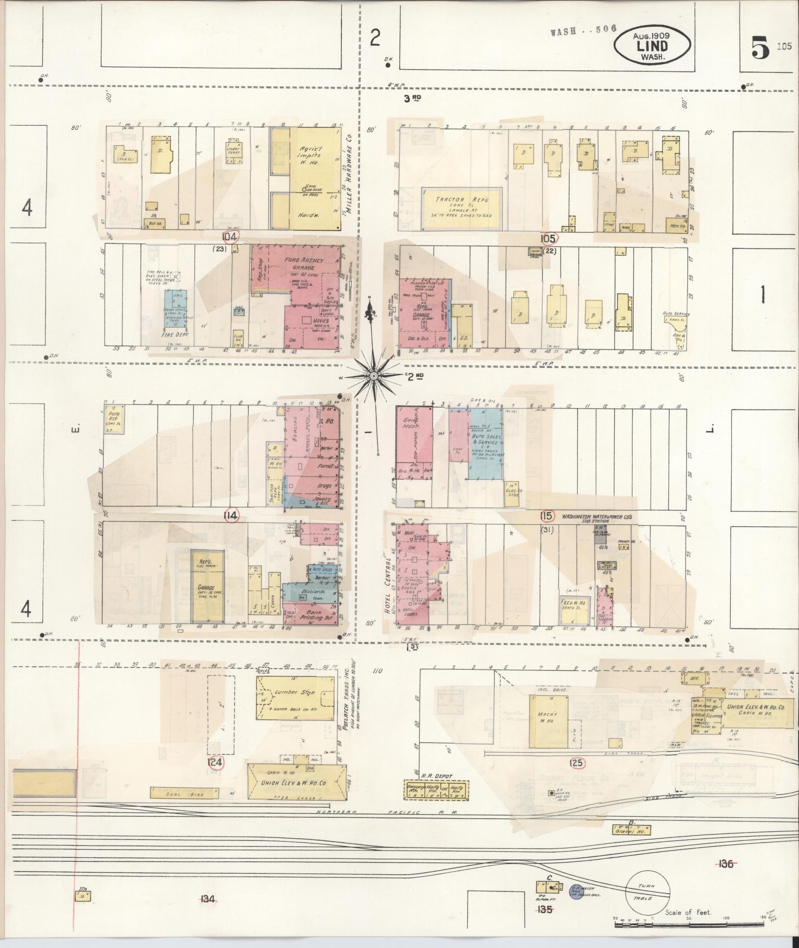 Sanborn Fire Insurance Map from Lind, Adams County, Washington (1943), Sheet #0005 - Historic Sanborn Fire Insurance Map Print, vintage old map wall art, antique decor, genealogy gift, Washington Washington map