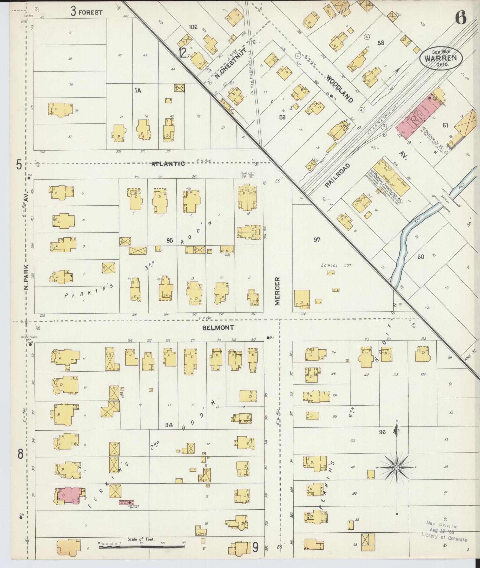 Sanborn Fire Insurance Map from Warren, Trumbull County, Ohio (1902), Sheet #0006 - Historic Sanborn Fire Insurance Map Print, vintage old map wall art, antique decor, genealogy gift, Ohio Ohio map