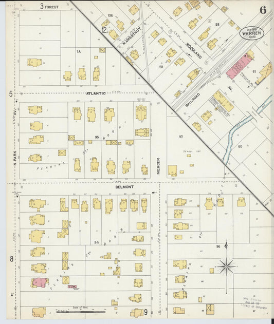 Sanborn Fire Insurance Map from Warren, Trumbull County, Ohio (1902), Sheet #0006 - Historic Sanborn Fire Insurance Map Print, vintage old map wall art, antique decor, genealogy gift, Ohio Ohio map