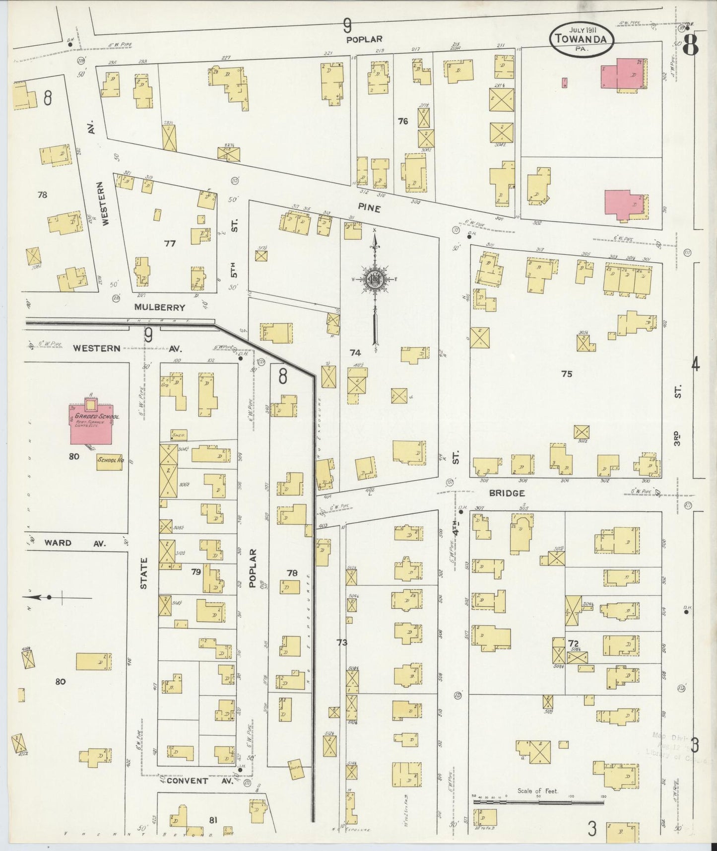 Sanborn Fire Insurance Map from Towanda, Bradford County, Pennsylvania (1911), Sheet #0008 - Complete Map Set gallery image, historic Sanborn map, vintage wall art, Pennsylvania Pennsylvania
