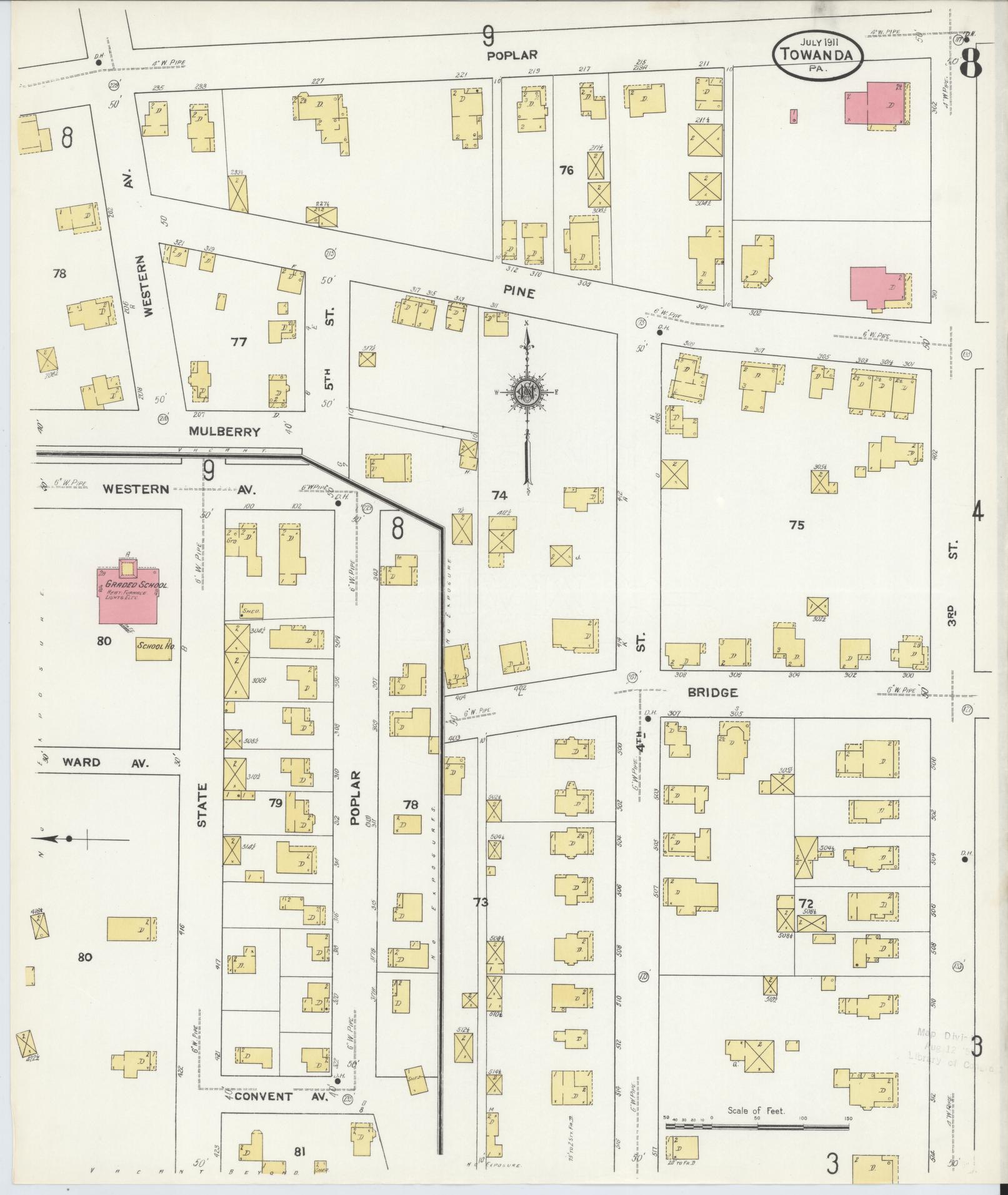 Sanborn Fire Insurance Map from Towanda, Bradford County, Pennsylvania (1911), Sheet #0008 - Complete Map Set gallery image, historic Sanborn map, vintage wall art, Pennsylvania Pennsylvania