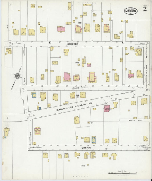 Sanborn Fire Insurance Map from Marion, Smyth County, Virginia (1921), Sheet #0002 - Historic Sanborn Fire Insurance Map Print, vintage old map wall art, antique decor, genealogy gift, Virginia Virginia map