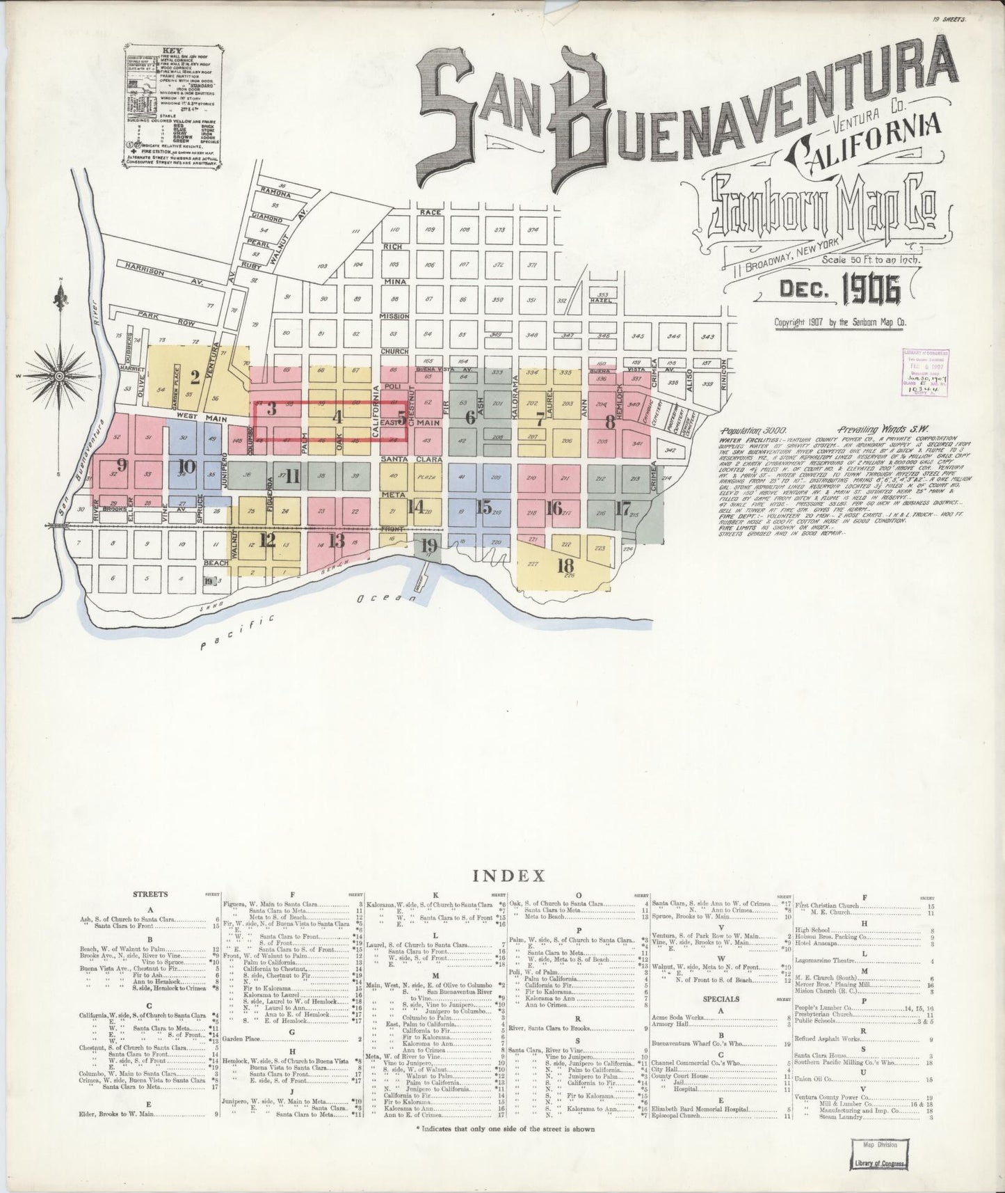 Sanborn Fire Insurance Map from San Buenaventura, Ventura County, California (1906), Sheet #0001 - Complete Map Set gallery image, historic Sanborn map, vintage wall art, California California