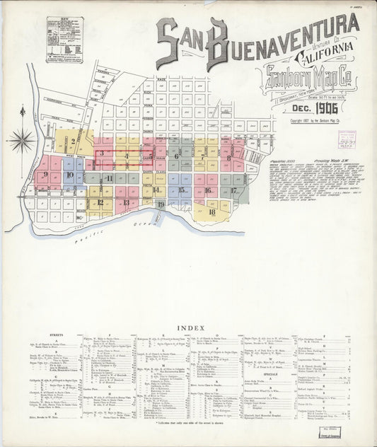 Sanborn Fire Insurance Map from San Buenaventura, Ventura County, California (1906), Sheet #0001 - Complete Map Set gallery image, historic Sanborn map, vintage wall art, California California