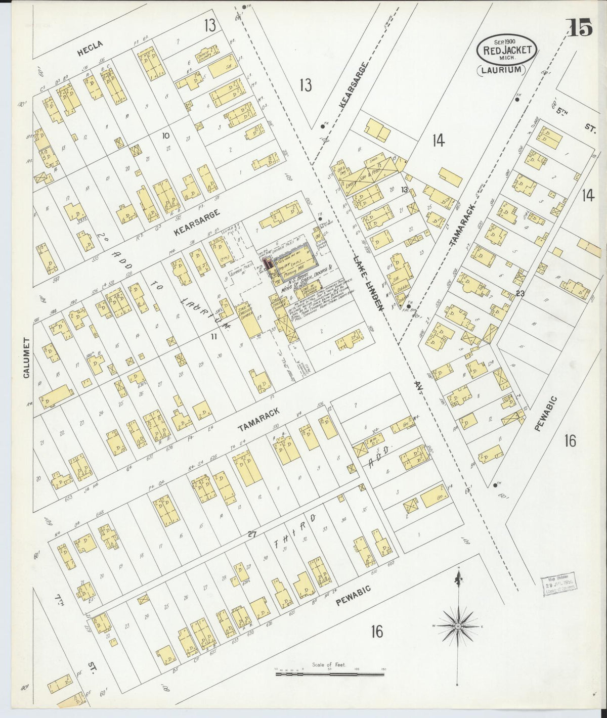 Sanborn Fire Insurance Map from Red Jacket, Houghton County, Michigan (1900), Sheet #0015 - Historic Sanborn Fire Insurance Map Print, vintage old map wall art, antique decor, genealogy gift, Michigan Michigan map