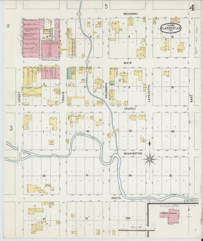 Sanborn Fire Insurance Map from Clarksville, Red River County, Texas (1896), Sheet #0004 - Complete Map Set gallery image, historic Sanborn map, vintage wall art, Texas Texas