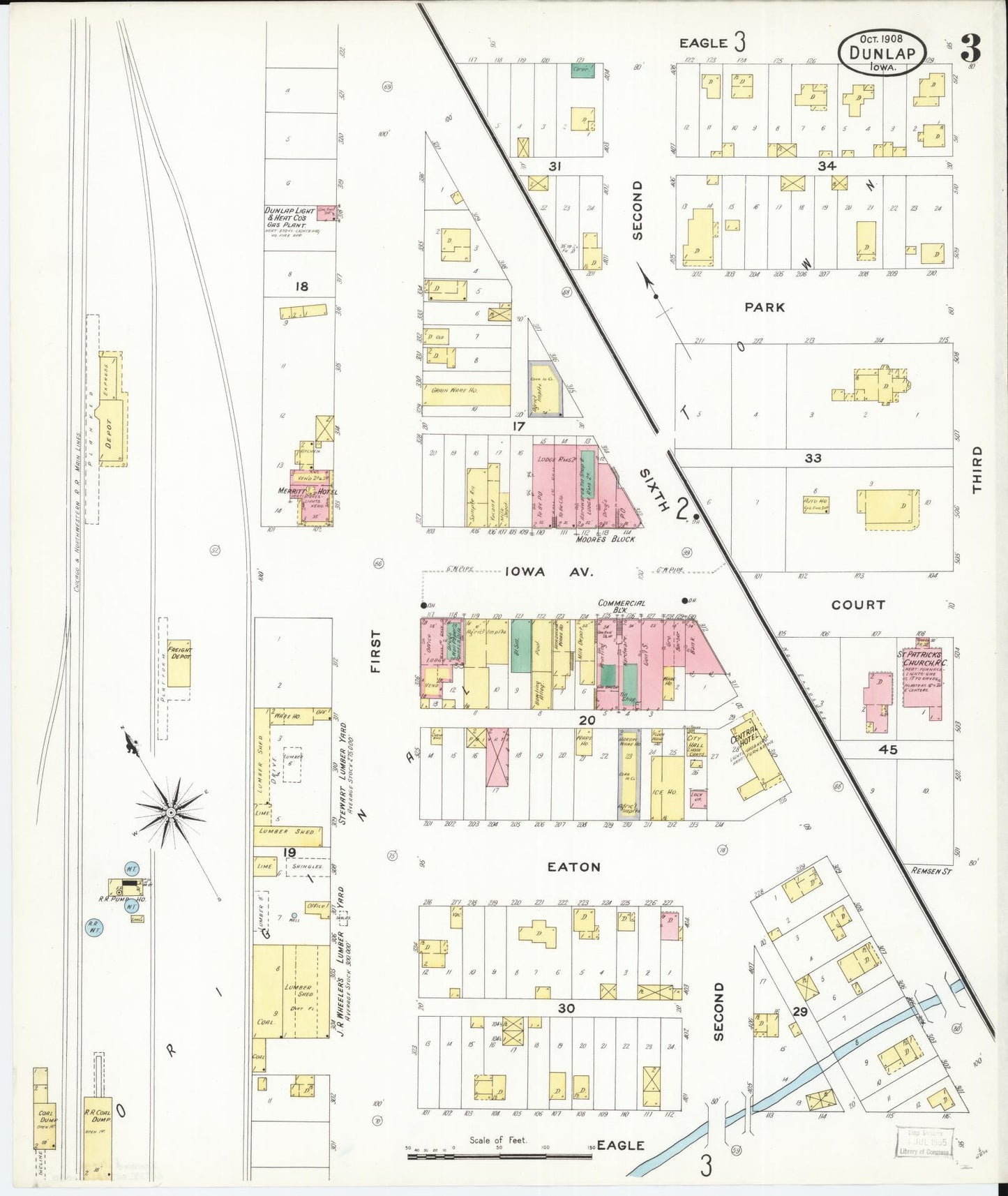 Sanborn Fire Insurance Map from Dunlap, Harrison County, Iowa (1908), Sheet #0003 - Historic Sanborn Fire Insurance Map Print, vintage old map wall art
