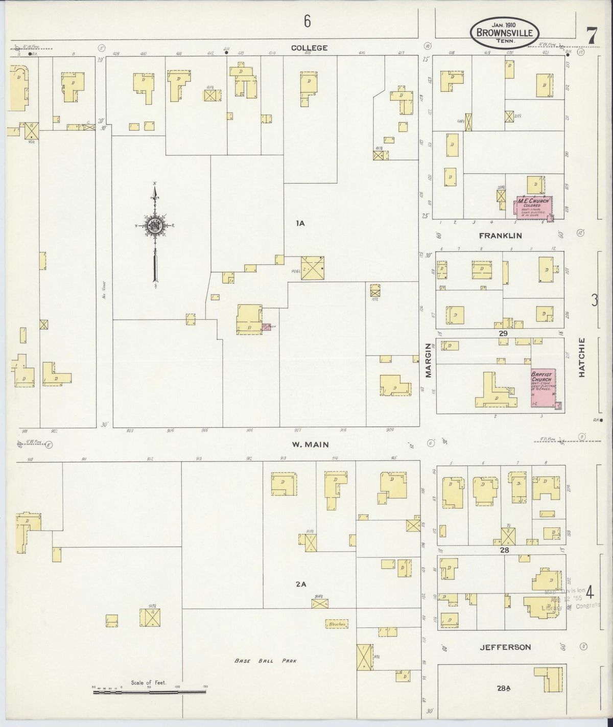 Sanborn Fire Insurance Map from Brownsville, Haywood County, Tennessee (1910), Sheet #0007 - Complete Map Set gallery image, historic Sanborn map, vintage wall art, Tennessee Tennessee