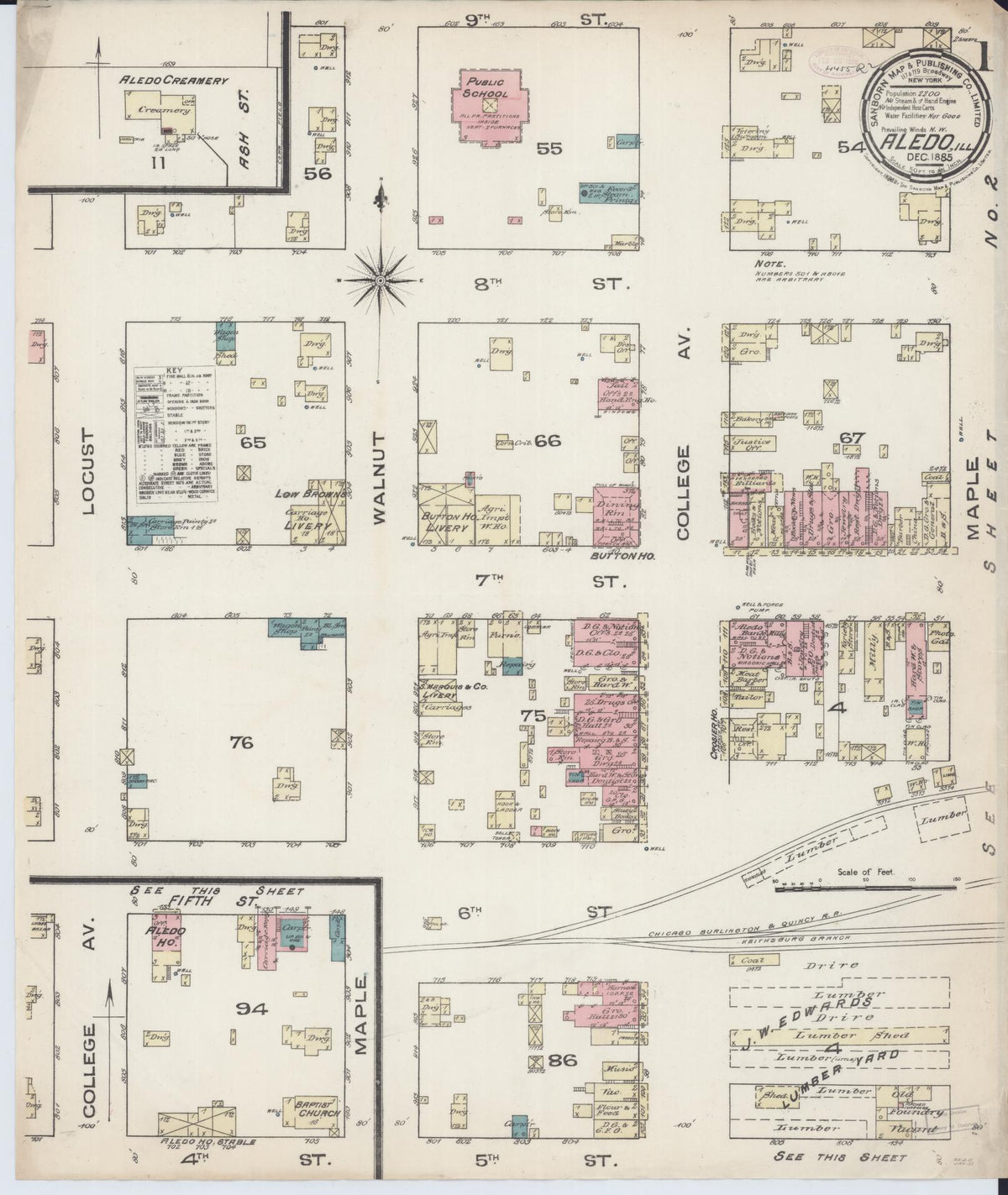 Sanborn Fire Insurance Map from Aledo, Mercer County, Illinois (1885), Sheet #0001 - Complete Map Set gallery image, historic Sanborn map, vintage wall art, Illinois Illinois