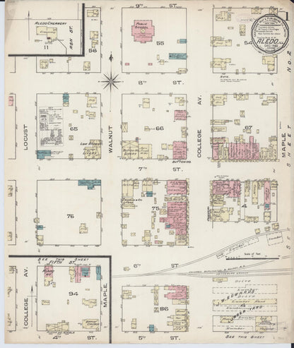 Sanborn Fire Insurance Map from Aledo, Mercer County, Illinois (1885), Sheet #0001 - Complete Map Set gallery image, historic Sanborn map, vintage wall art, Illinois Illinois