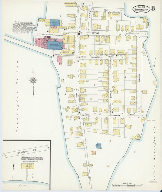 Sanborn Fire Insurance Map from Stonington, New London County, Connecticut (1912), Sheet #0008 - Historic Sanborn Fire Insurance Map Print, vintage old map wall art, antique decor, genealogy gift, Connecticut Connecticut map