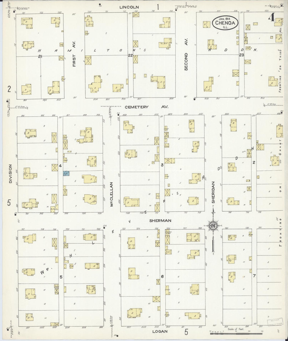 Sanborn Fire Insurance Map from Chenoa, McLean County, Illinois (1914), Sheet #0004 - Historic Sanborn Fire Insurance Map Print, vintage old map wall art, antique decor, genealogy gift, Illinois Illinois map