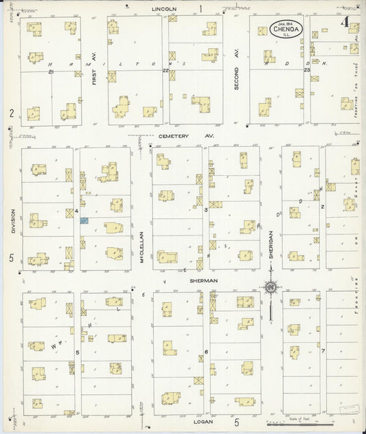 Sanborn Fire Insurance Map from Chenoa, McLean County, Illinois (1914), Sheet #0004 - Historic Sanborn Fire Insurance Map Print, vintage old map wall art, antique decor, genealogy gift, Illinois Illinois map