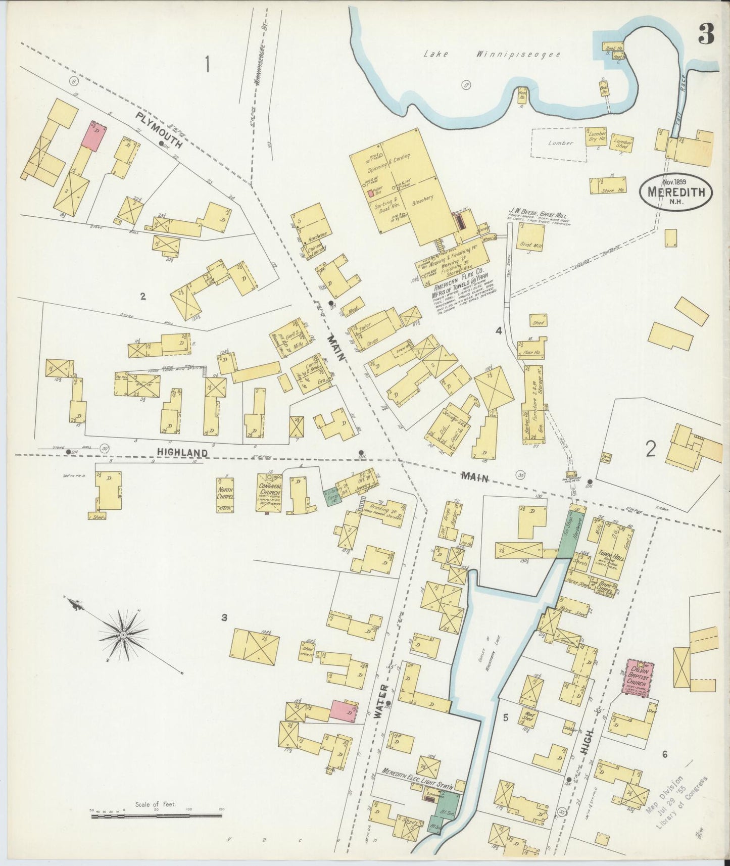 Sanborn Fire Insurance Map from Meredith, Belknap County, New Hampshire (1899), Sheet #0003 - Historic Sanborn Fire Insurance Map Print, vintage old map wall art, antique decor, genealogy gift, New Hampshire New Hampshire map