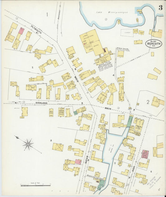 Sanborn Fire Insurance Map from Meredith, Belknap County, New Hampshire (1899), Sheet #0003 - Historic Sanborn Fire Insurance Map Print, vintage old map wall art, antique decor, genealogy gift, New Hampshire New Hampshire map