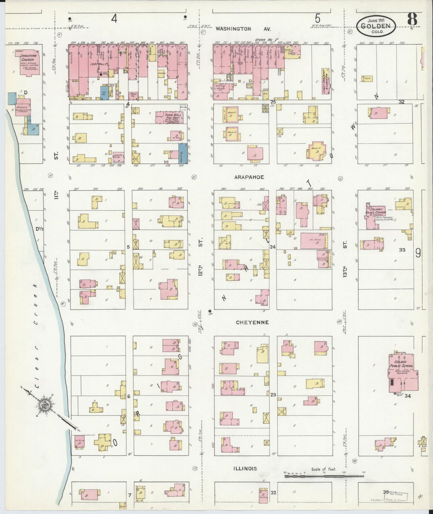 Sanborn Fire Insurance Map from Golden, Jefferson County, Colorado (1911), Sheet #0008 - Complete Map Set gallery image, historic Sanborn map, vintage wall art, Colorado Colorado