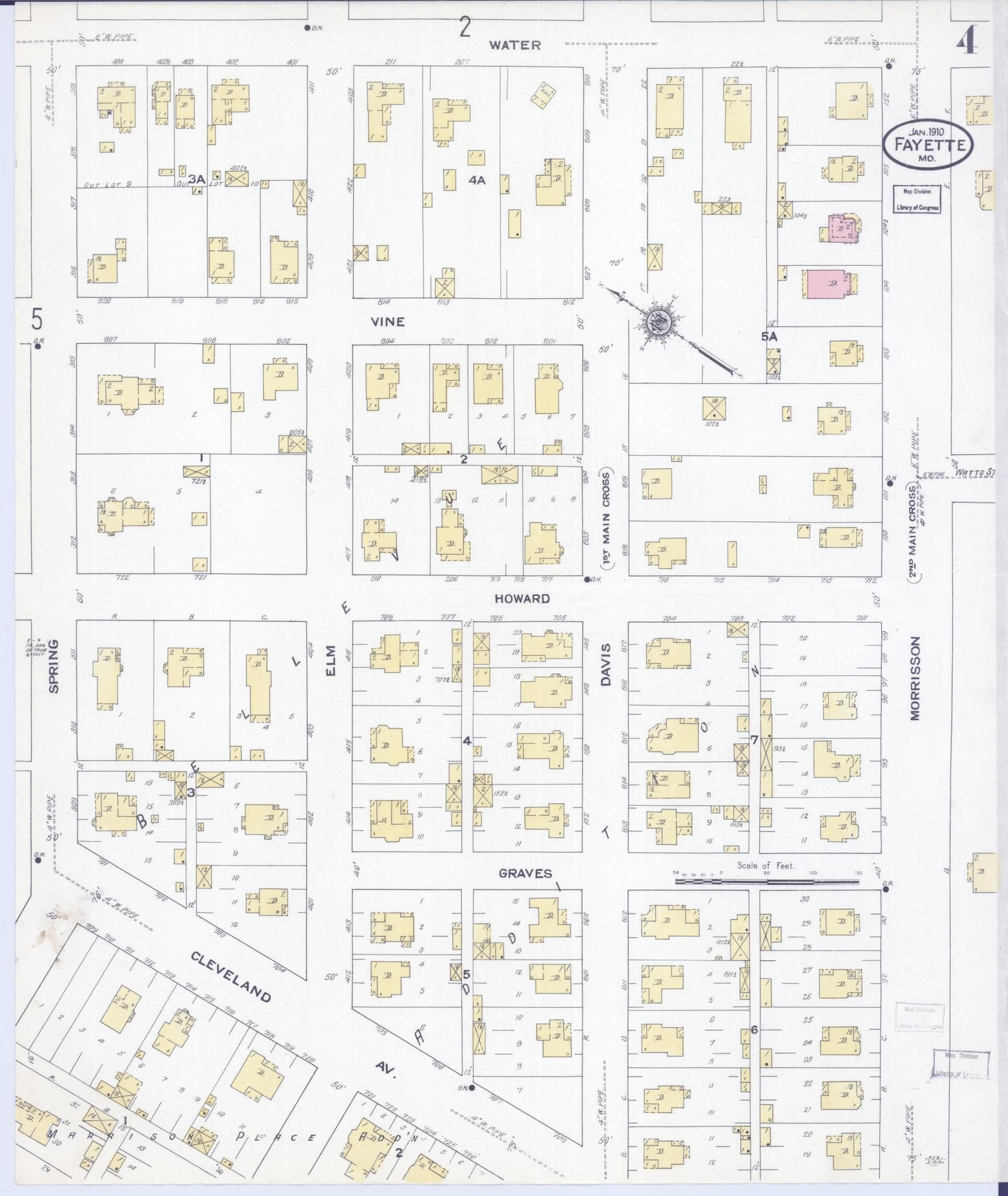 Sanborn Fire Insurance Map from Fayette, Howard County, Missouri (1910), Sheet #0004 - Historic Sanborn Fire Insurance Map Print, vintage old map wall art, antique decor, genealogy gift, Missouri Missouri map