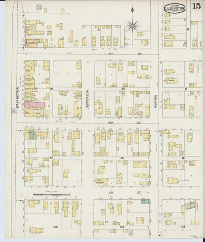 Sanborn Fire Insurance Map from Ludington, Mason County, Michigan (1895), Sheet #0015 - Historic Sanborn Fire Insurance Map Print, vintage old map wall art, antique decor, genealogy gift, Michigan Michigan map