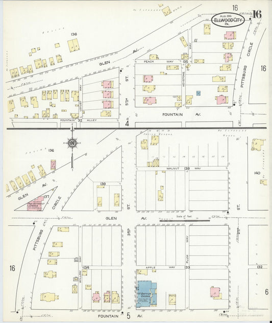 Sanborn Fire Insurance Map from Ellwood City, Lawrence County, Pennsylvania (1914), Sheet #0016 - Historic Sanborn Fire Insurance Map Print, vintage old map wall art, antique decor, genealogy gift, Pennsylvania Pennsylvania map