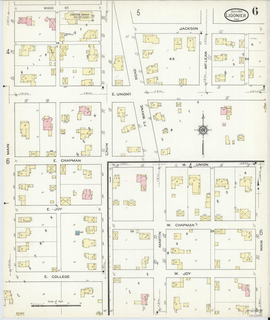 Sanborn Fire Insurance Map from Ligonier, Noble County, Indiana (1914), Sheet #0006 - Historic Sanborn Fire Insurance Map Print, vintage old map wall art, antique decor, genealogy gift, Indiana Indiana map