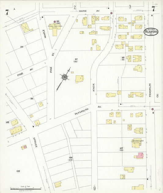 Sanborn Fire Insurance Map from Rumford, Oxford County, Maine (1923), Sheet #0007 - Historic Sanborn Fire Insurance Map Print, vintage old map wall art, antique decor, genealogy gift, Maine Maine map