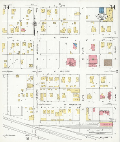 Sanborn Fire Insurance Map from Mexico, Audrain County, Missouri (1926), Sheet #0014 - Complete Map Set gallery image, historic Sanborn map, vintage wall art, Missouri Missouri