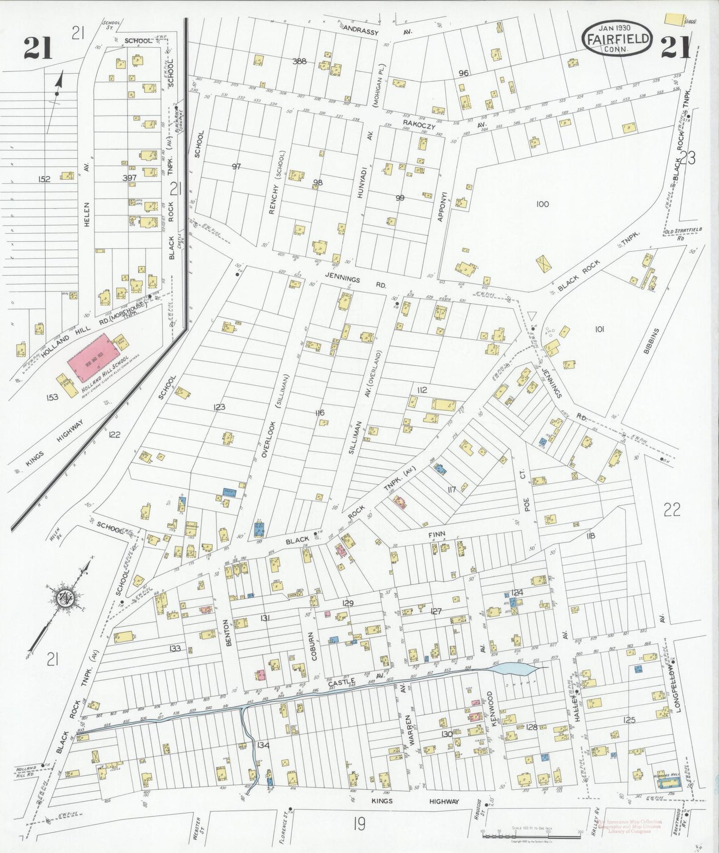 Sanborn Fire Insurance Map from Fairfield, Fairfield County, Connecticut (1930), Sheet #0021 - Complete Map Set gallery image, historic Sanborn map, vintage wall art, Connecticut Connecticut