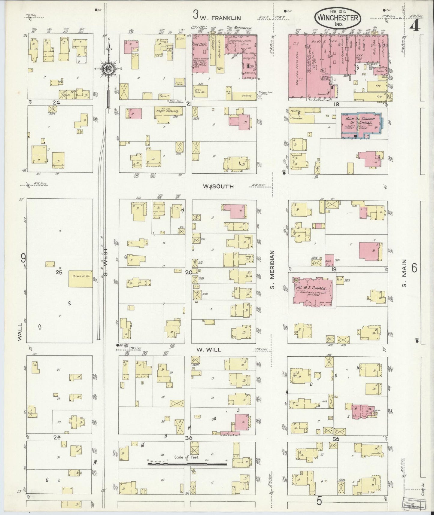 Sanborn Fire Insurance Map from Winchester, Randolph County, Indiana (1914), Sheet #0004 - Complete Map Set gallery image, historic Sanborn map, vintage wall art, Indiana Indiana