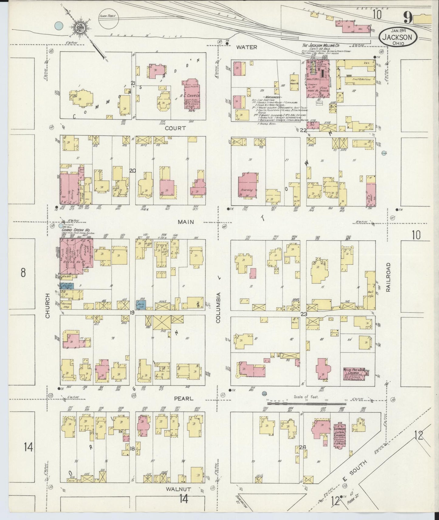 Sanborn Fire Insurance Map from Jackson, Jackson County, Ohio (1914), Sheet #0009 - Historic Sanborn Fire Insurance Map Print, vintage old map wall art, antique decor, genealogy gift, Ohio Ohio map